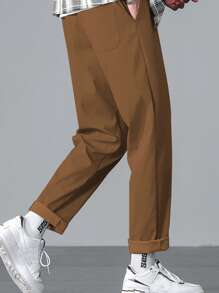 Manfinity Hypemode Men Solid Slant Pocket Tapered Trousers - Brown - View 2