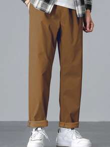 Manfinity Hypemode Men Solid Slant Pocket Tapered Trousers - Brown - View 3