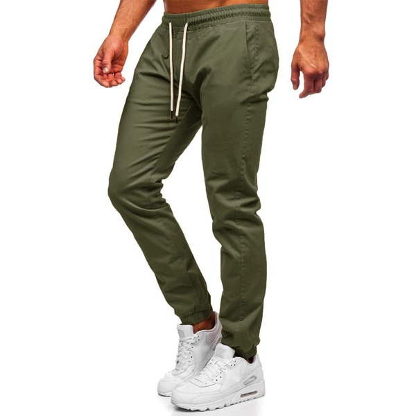

Men Drawstring Waist Tapered Pants, Army green
