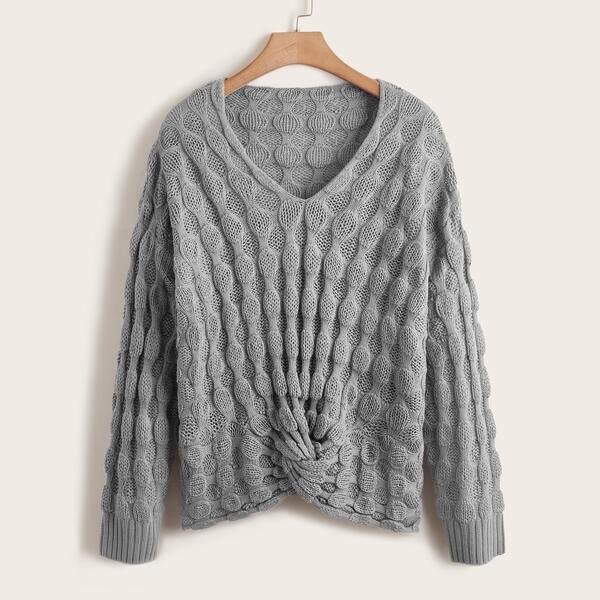 

Plus Twist Front Drop Shoulder Sweater, Grey