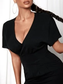 SHEIN SXY Solid Wrap Slim Jumpsuit - Black - View 3