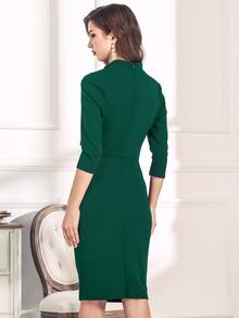 MIUSOL 後拉鏈繫帶領鉛筆連衣裙 - 墨綠色 - 查看 2