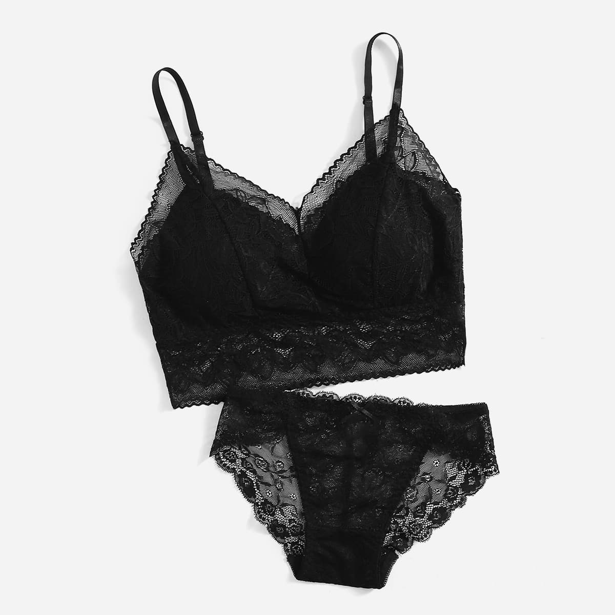 

Floral Lace Lingerie Set, Black