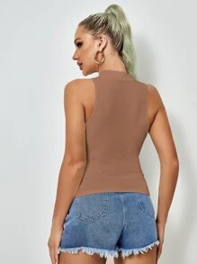SHEIN Essnce Mock-Neck Solid Tank Top - Camel - View 2