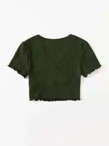 SHEIN Qutie Surplice Neck Lettuce Trim Tee - Dark Green - View 2