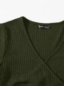 SHEIN Qutie Surplice Neck Lettuce Trim Tee - Dark Green - View 3
