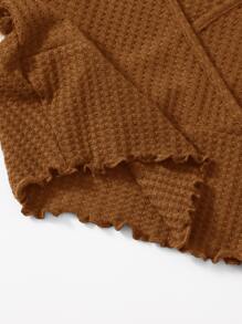 SHEIN Qutie Surplice Neck Lettuce Trim Tee - Brown - View 4