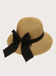 Bow Decor Straw Hat Boho - Khaki - View 2