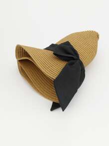 Bow Decor Straw Hat Boho - Khaki - View 3