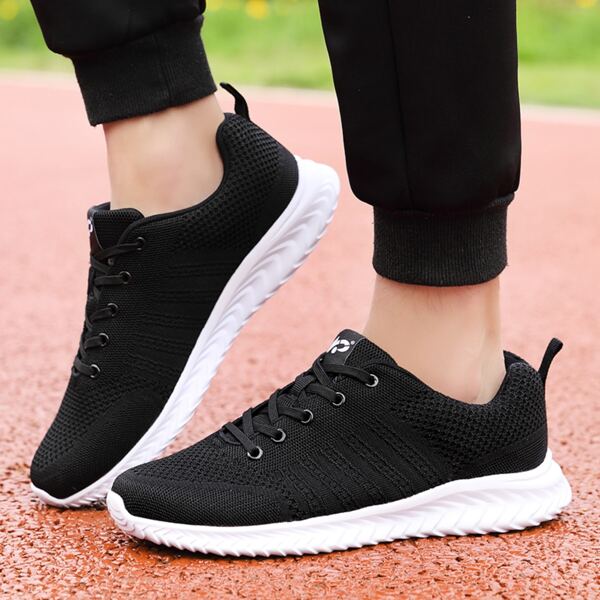 

Men Lace Up Front Breathable Running Shoes, Black