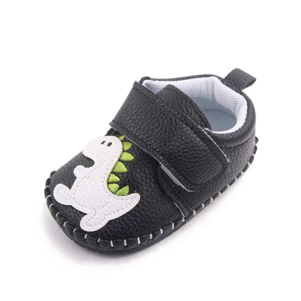 

Baby Boy Cartoon Dinosaur Appliques Flats, Black