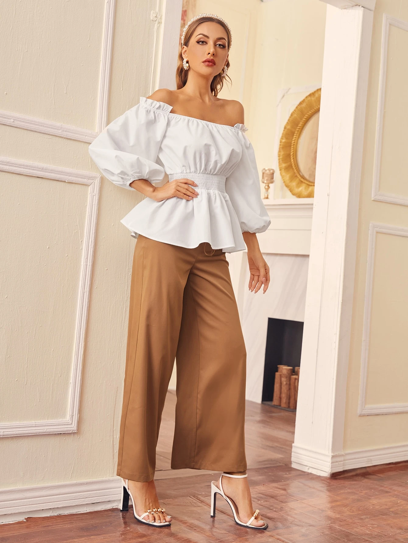 Peplum top with wide leg pants Clearance