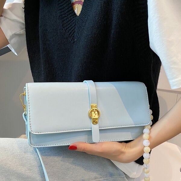 

Bead Detail Flap Shoulder Bag, Blue