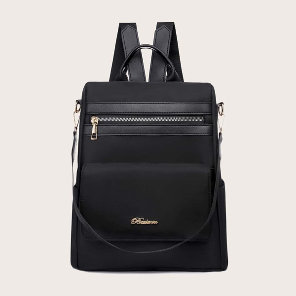 

Metal Letter Decor Backpack, Black