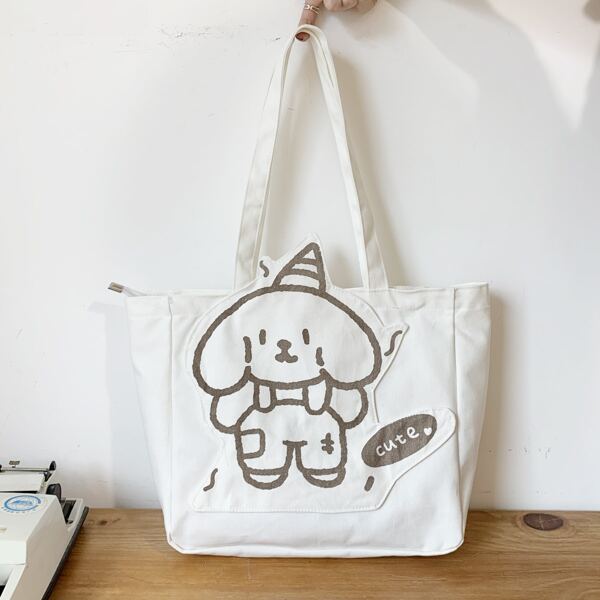 

Cartoon Graphic Shopper Bag, White