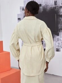 Flap Pocket Drop Shoulder Self Tie Coat - Apricot - View 2