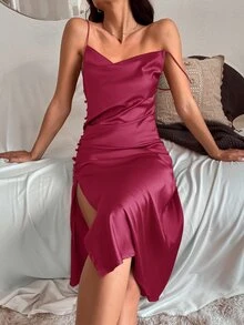 SHEIN Belle Vestido de tirantes de espalda abierta con abertura lateral - Rosa Roja - Ver 5