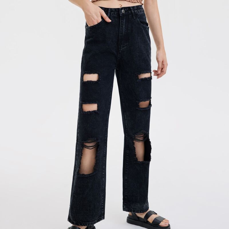 

High Waist Ripped Jeans, Black