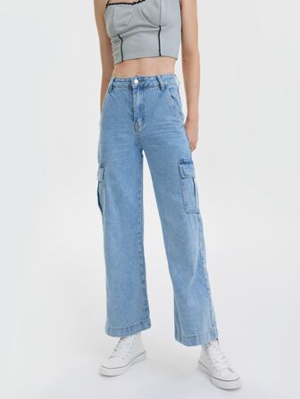 Jean taille haute avec poches