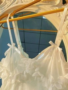 Vestido de dormir con malla transparente con diseño aplique - Blanco - Ver 3