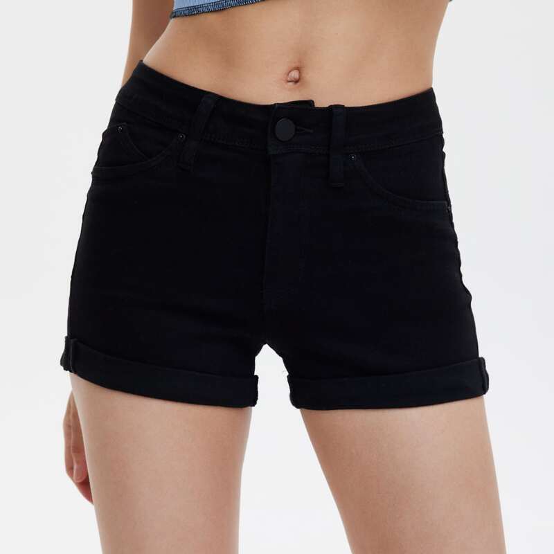 

Curvy High Waist Denim Shorts, Black