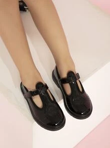 女孩愛心圖案瑪麗珍女鞋 - 黑色 - 查看 1