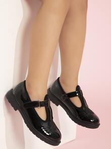 女孩愛心圖案瑪麗珍女鞋 - 黑色 - 查看 2