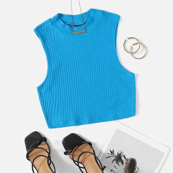 

Rib Knit Tank Top, Blue