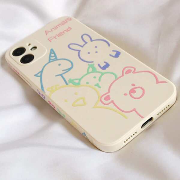 

Cartoon Animal Print Phone Case, Beige