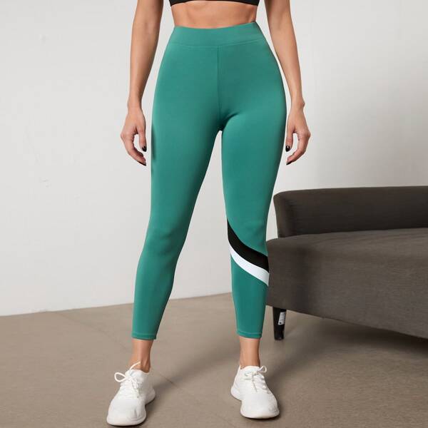 

Striped Breathable Softness Sports Leggings, Green