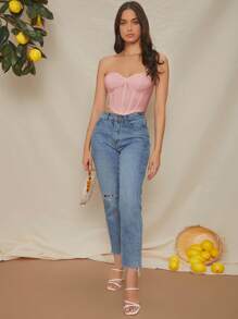 SHEIN Unity Áo nữ Bất đối xứng màu trơn Gợi cảm - Màu Hồng baby - Xem 5