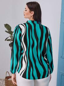 SHEIN Clasi Plus Striped Notched Blouse