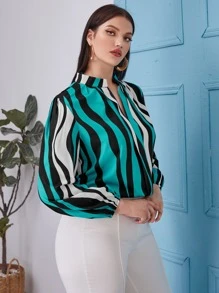 SHEIN Clasi Plus Striped Notched Blouse
