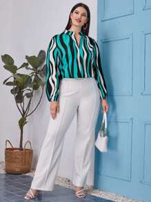 SHEIN Clasi Plus Striped Notched Blouse