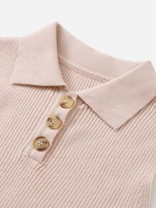 SHEIN Vestido de media tapeta con botón - Albaricoque - Ver 4