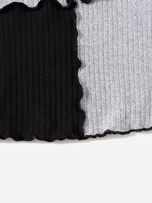 Muchica Stitch Trim Two Tone Rib Knit Crop Tee - Multicolor - View 6