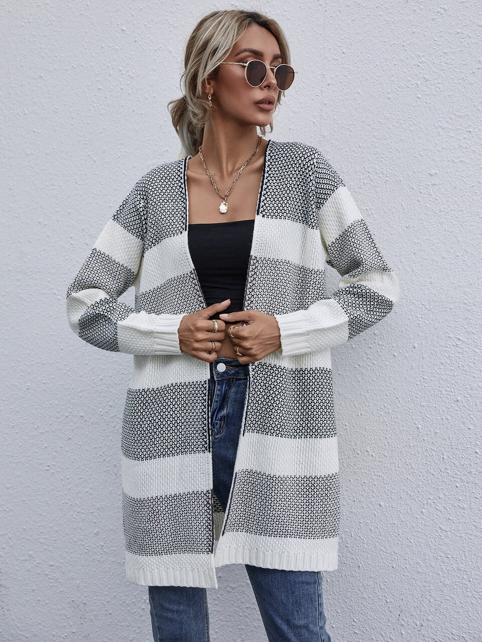Two Tone Casual Design Cardigan