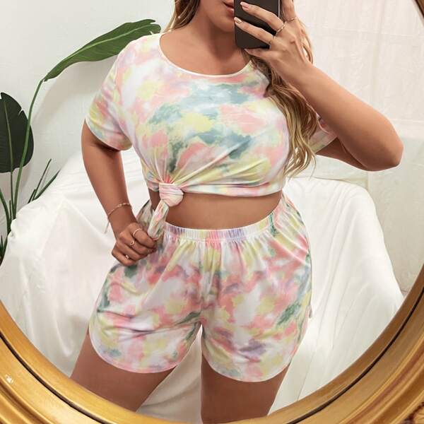 

Plus Tie Dye Tee and Track Shorts PJ Set, Multicolor