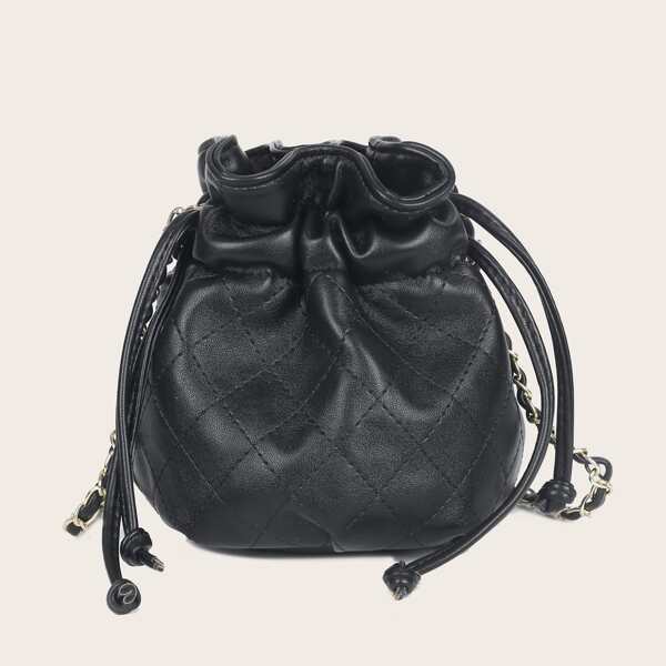 

Quilted Embossed Bucket Bag, Black