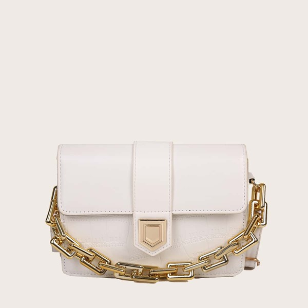 

Minimalist Flap Chain Satchel Bag, White