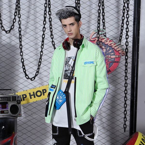 

Men Graphic & Stripe Print Zip Up Jacket, Green