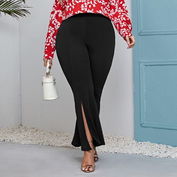 

Plus Solid Split Flare Leg Pants, Black