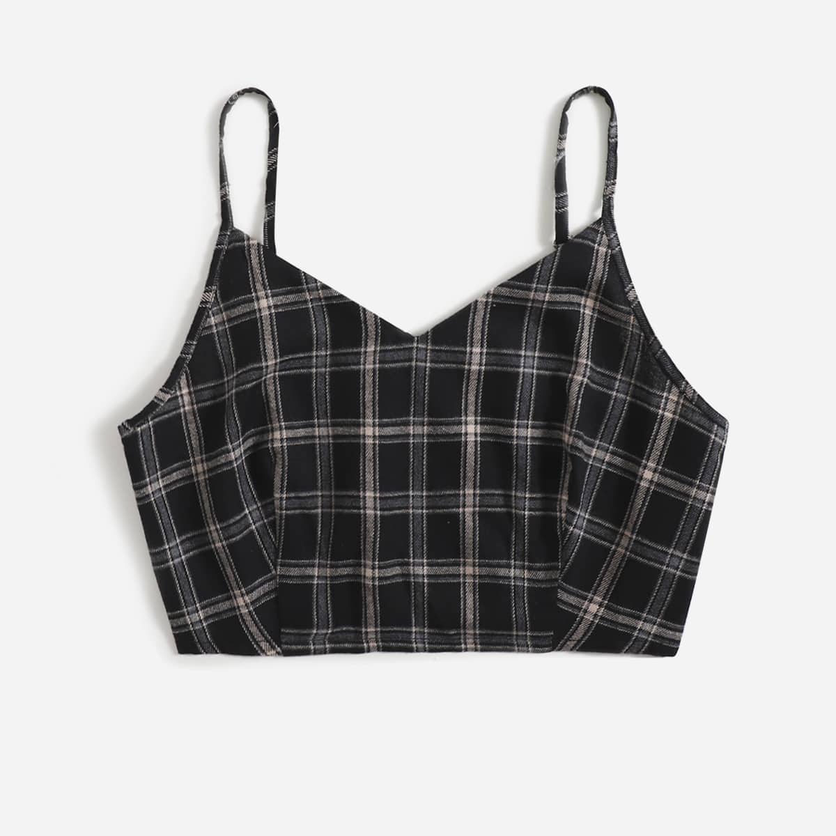 

Plaid Print Cami Top, Black