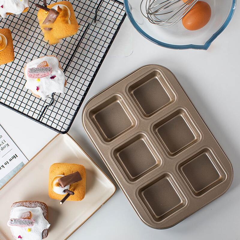 

1pc 6 Grid Cake Mold, Gold