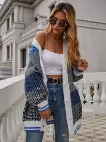 SHEIN LUNE 字母与波尔卡圆点图案落肩开衫、长袖上衣 - 彩色 - 查看 1