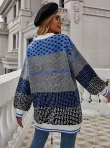 SHEIN LUNE 字母与波尔卡圆点图案落肩开衫、长袖上衣 - 彩色 - 查看 2