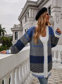 SHEIN LUNE 字母与波尔卡圆点图案落肩开衫、长袖上衣 - 彩色 - 查看 6