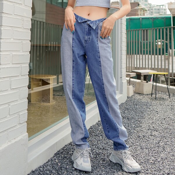 

Color Block Boyfriend Jeans, Medium wash