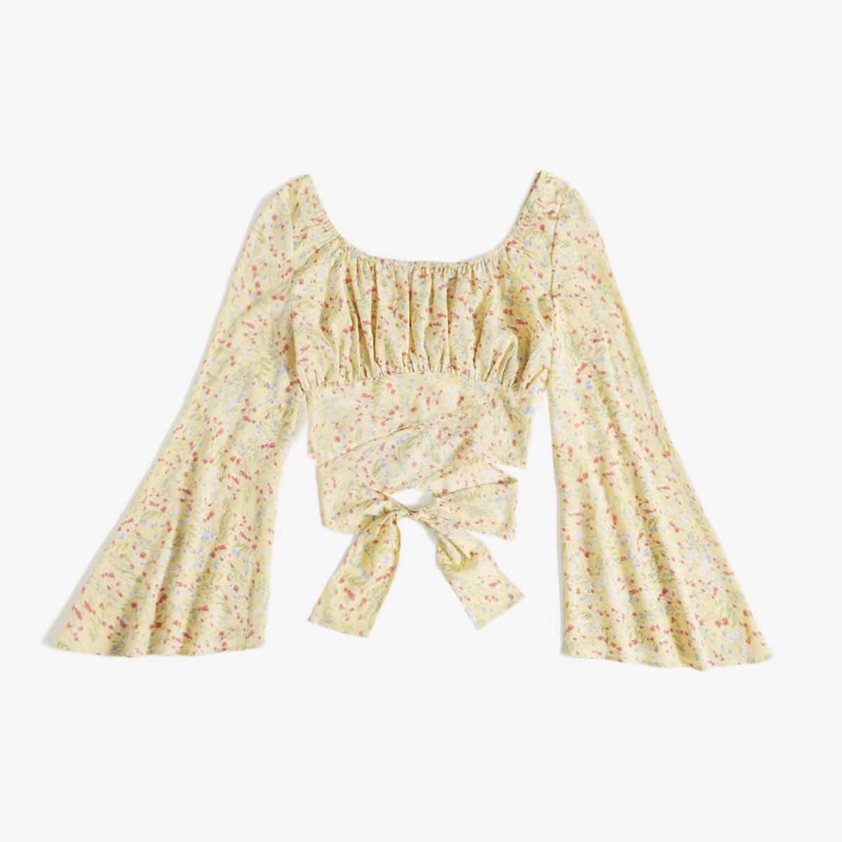 

Ditsy Floral Criss Cross Crop Blouse, Yellow