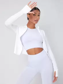 Thumb Holes Hooded Sports Jacket - White - View 1